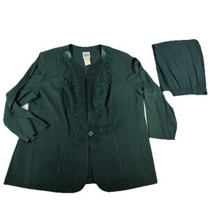 R&M Richards by Karen Kwong Made in USA 2 Piece Skirt Suit VTG 80s Green‎ 22W
